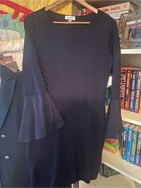 Calvin Klein Navy Long-Sleeve Bell Cuff Dress